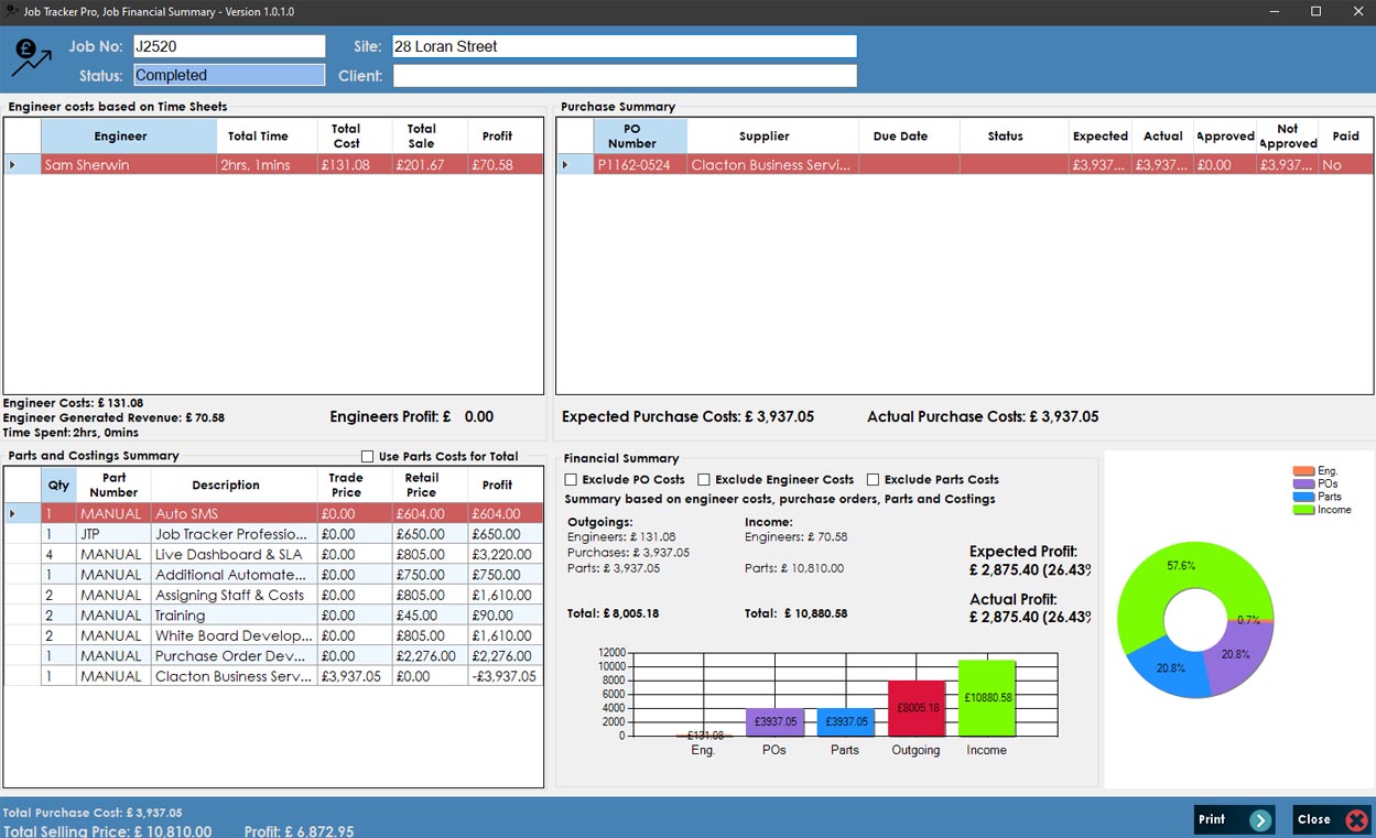 The job profit screen quickly collates all income 
                    and expenditure in one easy to view report, helping you see if your charges are 
                    on track and maintaining a successful business in a world where costs are constantly fluctuating. 