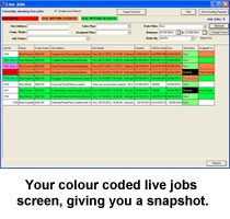 This simple to use software makes job scheduling a breeze. This live jobs screen shows what needs to be done and where.