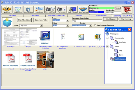 With the Smart Scheduling software Job Tracker Pro you can drag and drog files into a job and make them instantly accessible to all other users.